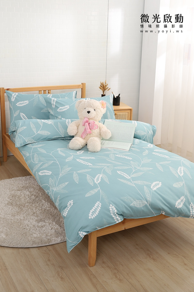 夏季寢具攝影｜藍色童趣圖騰單人床包與涼蓆情境攝影｜宜立固才 19