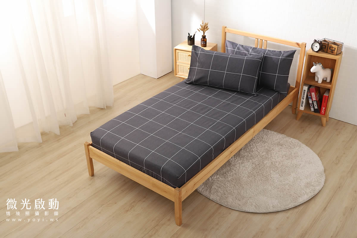 夏季寢具攝影｜藍色童趣圖騰單人床包與涼蓆情境攝影｜宜立固才 33