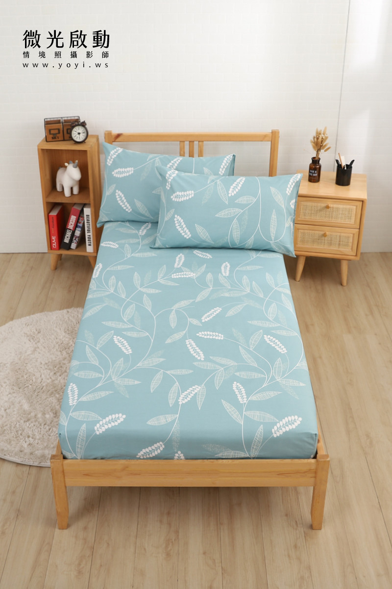 夏季寢具攝影｜藍色童趣圖騰單人床包與涼蓆情境攝影｜宜立固才 41