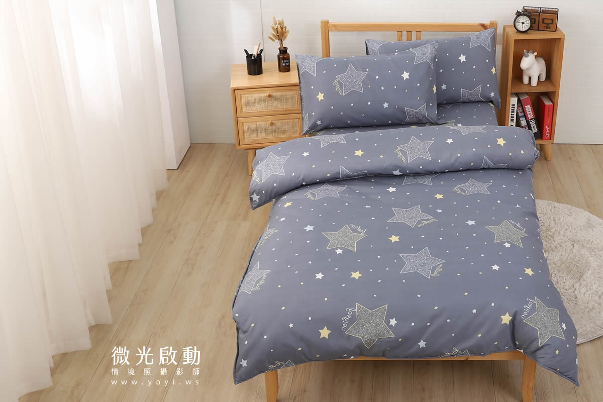 夏季寢具攝影｜藍色童趣圖騰單人床包與涼蓆情境攝影｜宜立固才 43