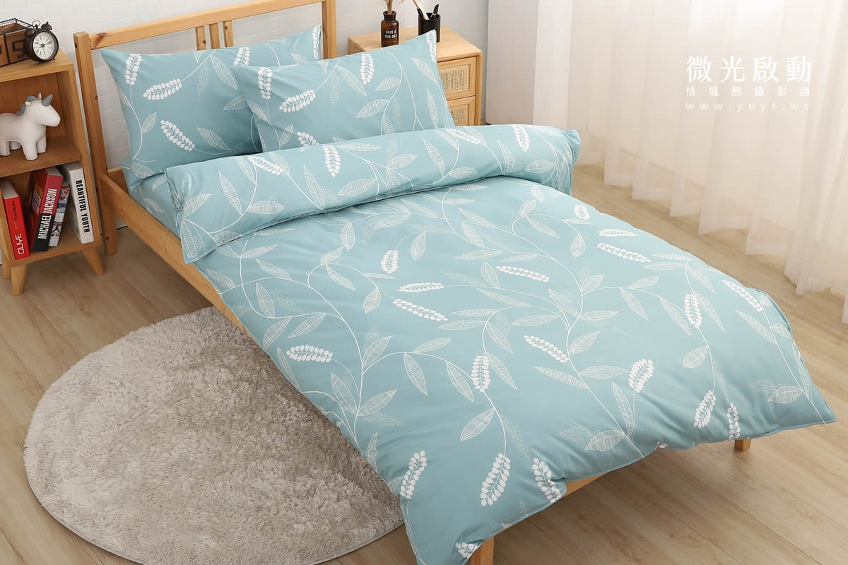 夏季寢具攝影｜藍色童趣圖騰單人床包與涼蓆情境攝影｜宜立固才 49