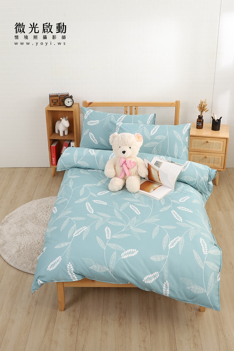 夏季寢具攝影｜藍色童趣圖騰單人床包與涼蓆情境攝影｜宜立固才 55