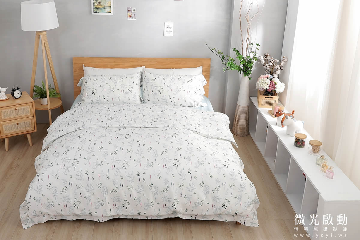 寢具商品攝影｜清新白底碎花雙人床包組情境攝影｜傑昱 23