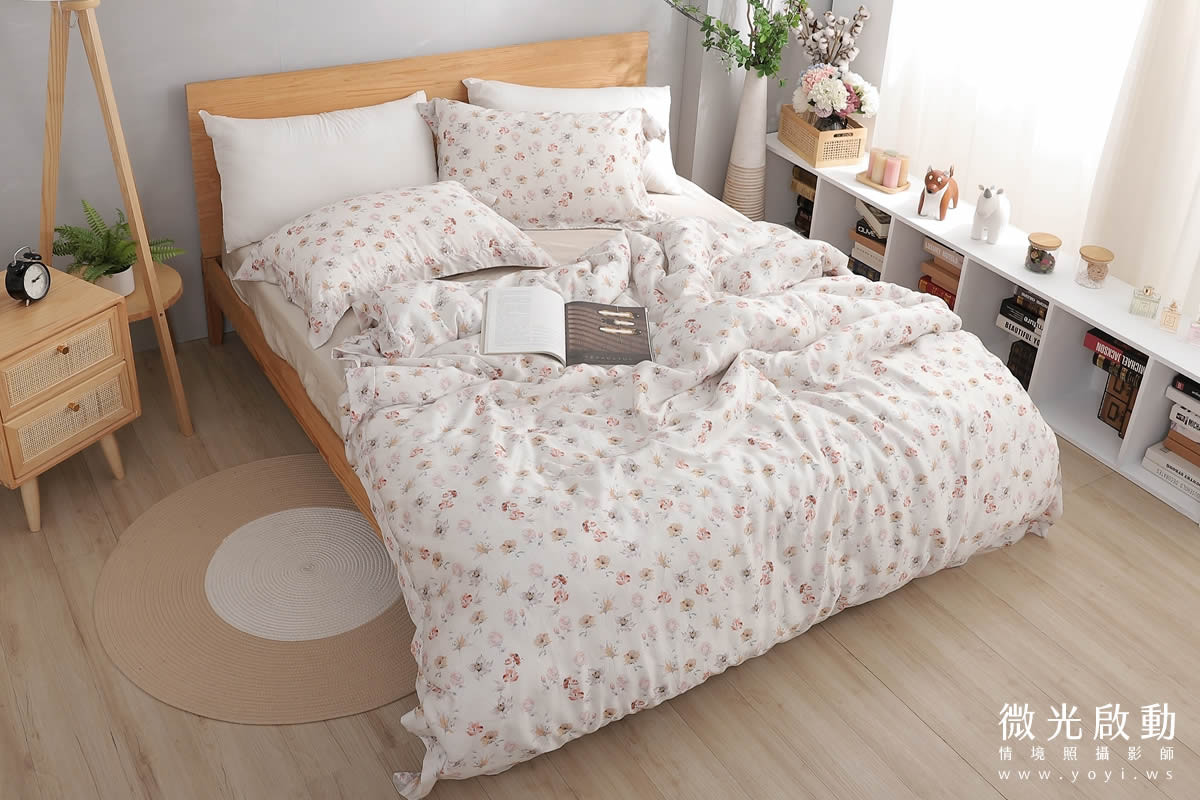 寢具商品攝影｜清新白底碎花雙人床包組情境攝影｜傑昱 25