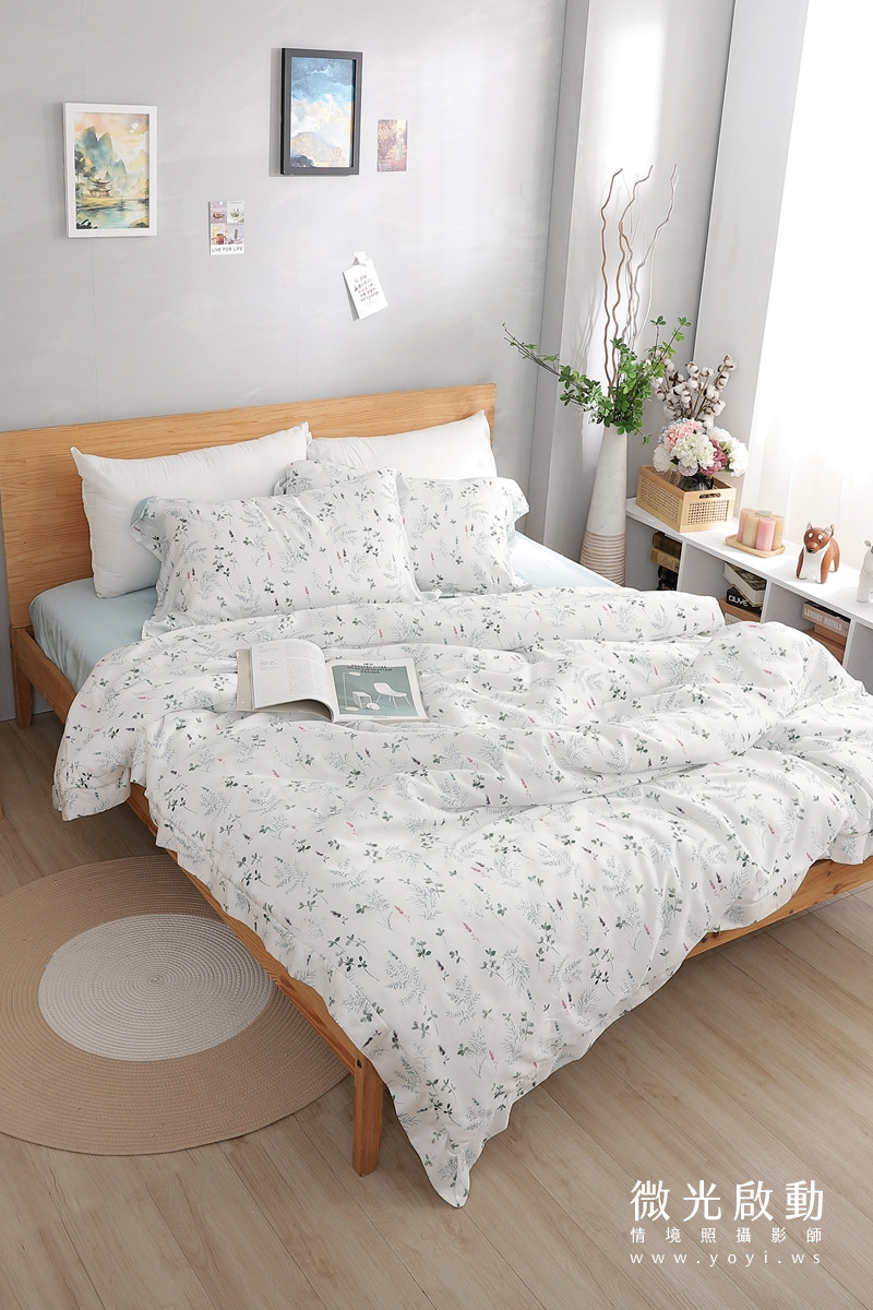 寢具商品攝影｜清新白底碎花雙人床包組情境攝影｜傑昱 27
