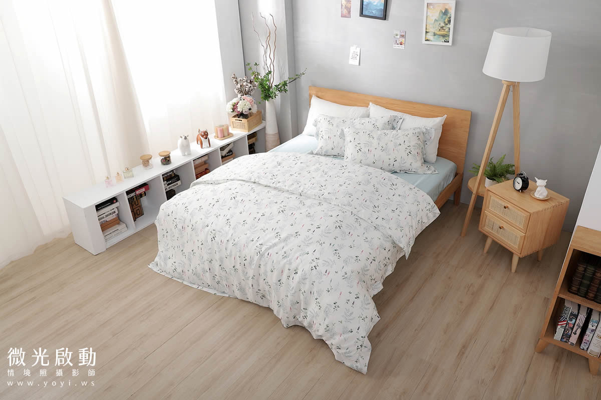 寢具商品攝影｜清新白底碎花雙人床包組情境攝影｜傑昱 41