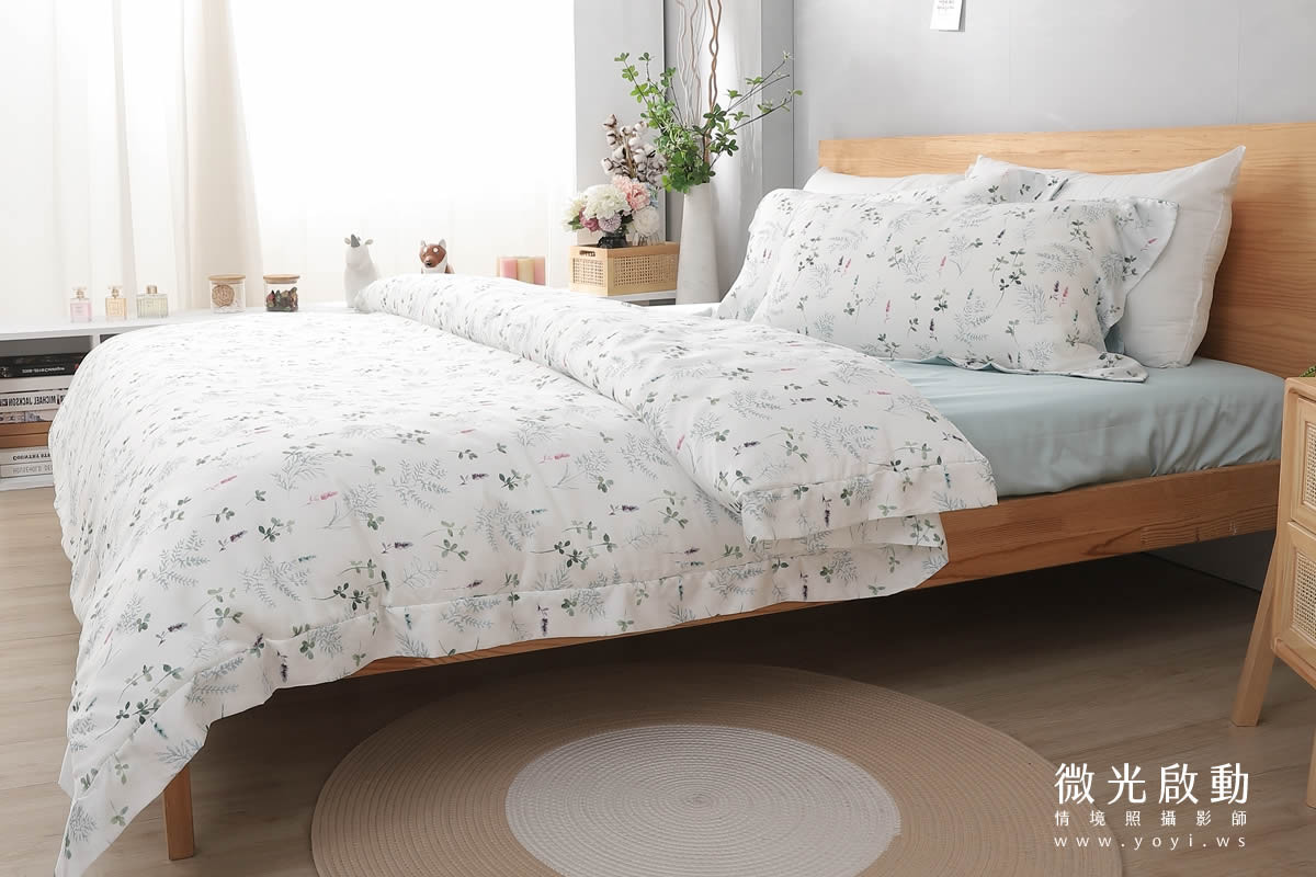 寢具商品攝影｜清新白底碎花雙人床包組情境攝影｜傑昱 47
