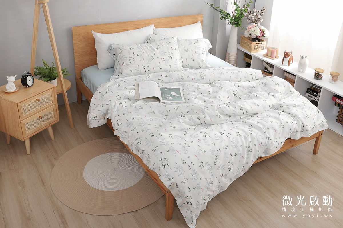 寢具商品攝影｜清新白底碎花雙人床包組情境攝影｜傑昱 53