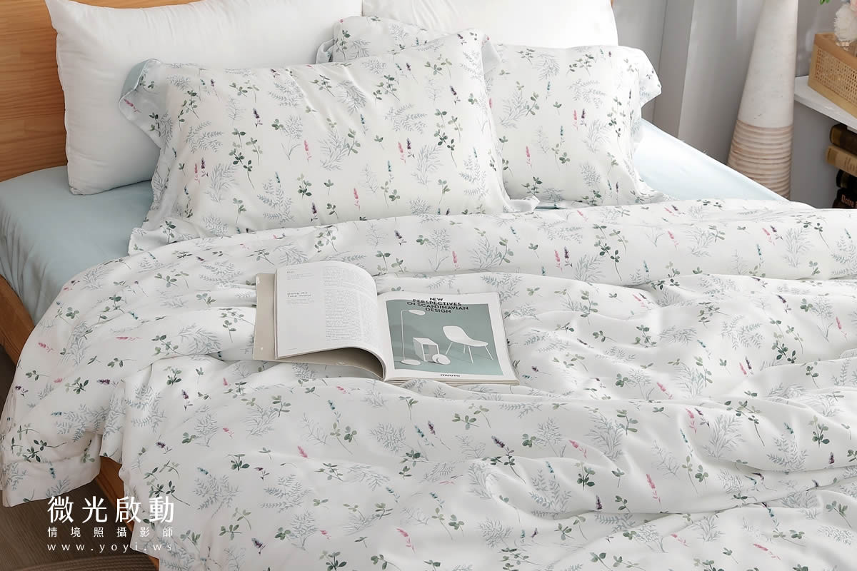 寢具商品攝影｜清新白底碎花雙人床包組情境攝影｜傑昱 57