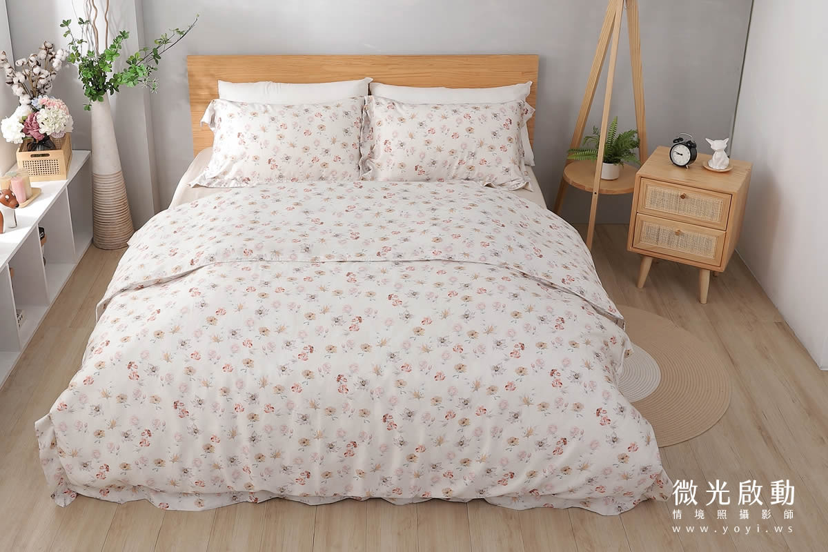 寢具商品攝影｜清新白底碎花雙人床包組情境攝影｜傑昱 65