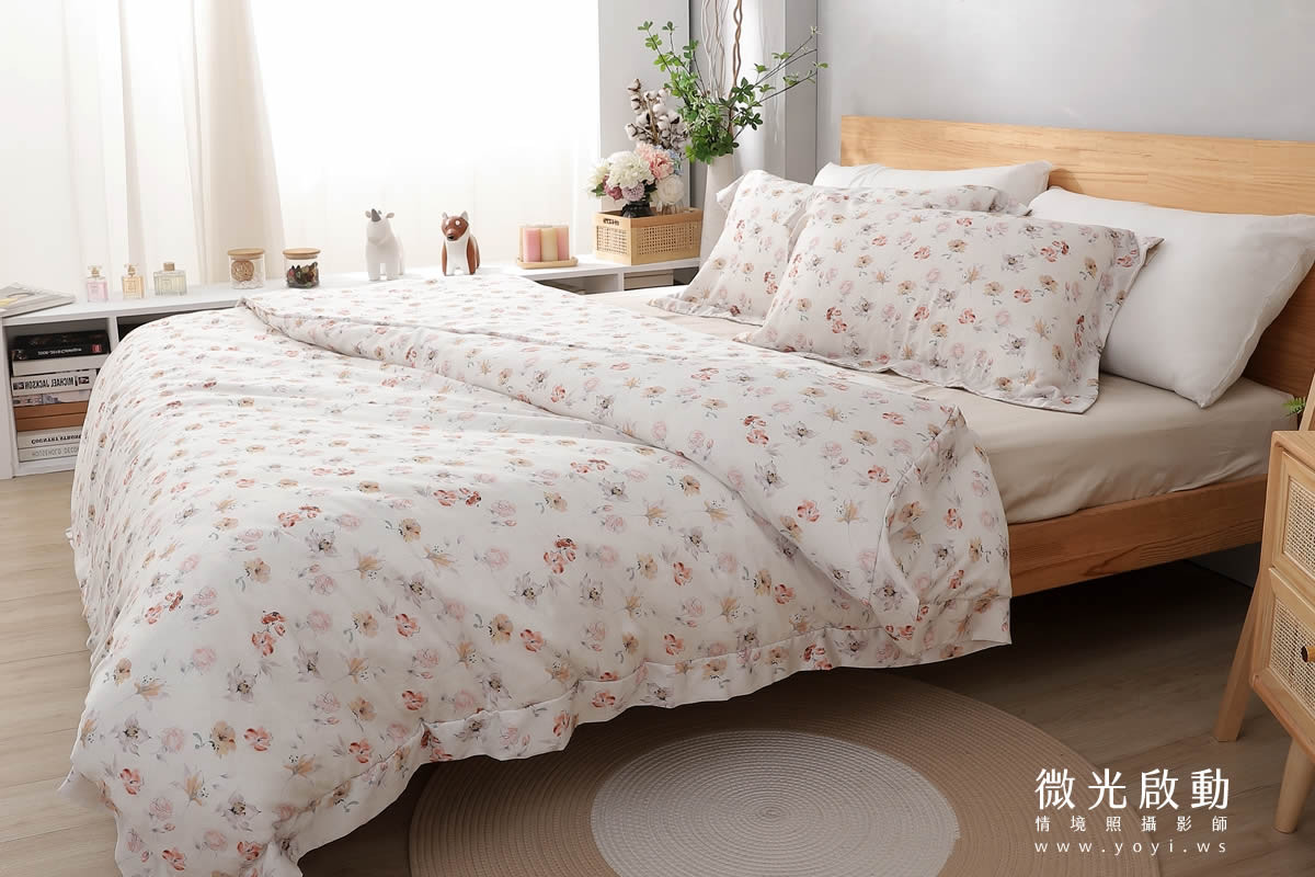 寢具商品攝影｜清新白底碎花雙人床包組情境攝影｜傑昱 73
