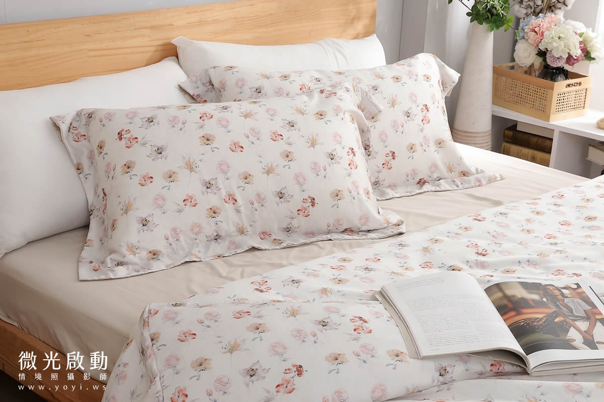 寢具商品攝影｜清新白底碎花雙人床包組情境攝影｜傑昱 79