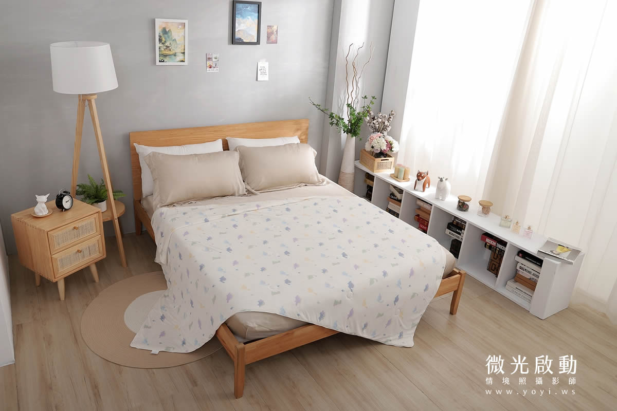 寢具商品攝影｜清新白底碎花雙人床包組情境攝影｜傑昱 107