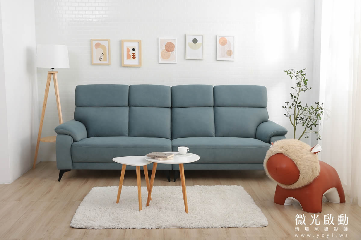 家具商品攝影｜北歐風藍色質感布沙發客廳情境攝影 3