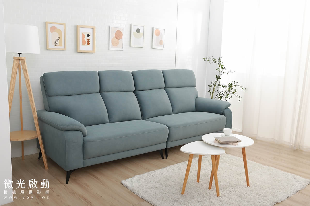 家具商品攝影｜北歐風藍色質感布沙發客廳情境攝影 5