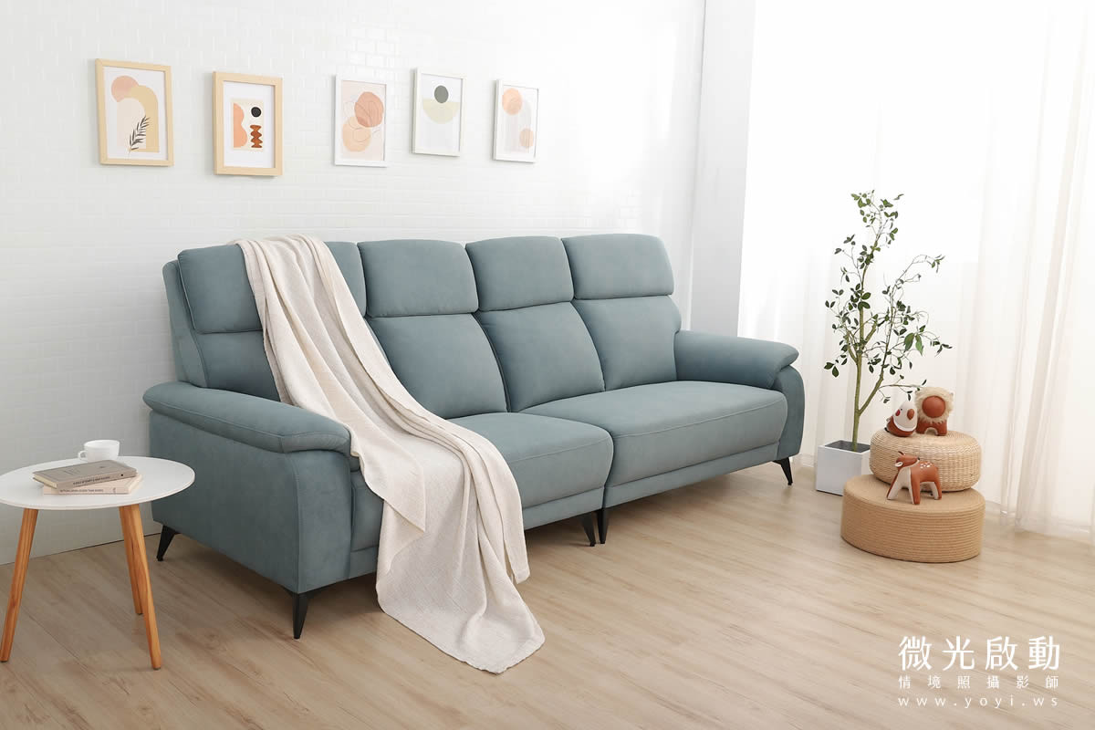 家具商品攝影｜北歐風藍色質感布沙發客廳情境攝影 13