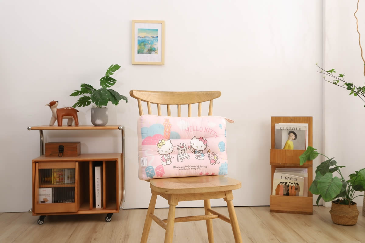 卡通聯名抱枕攝影｜Hello Kitty 粉色花卉藝術風格抱枕情境攝影｜床的嫁紗 1
