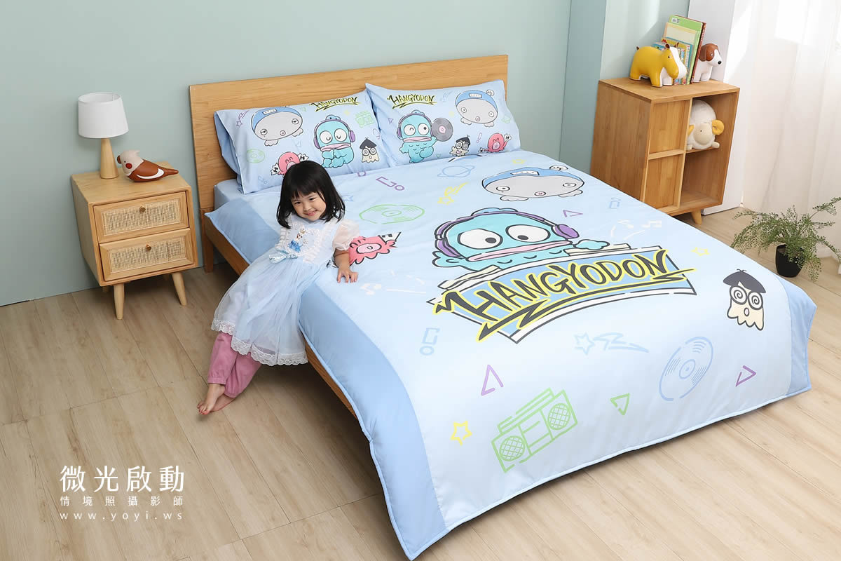 卡通聯名寢具攝影｜人魚漢頓藍色兒童床組情境攝影 3