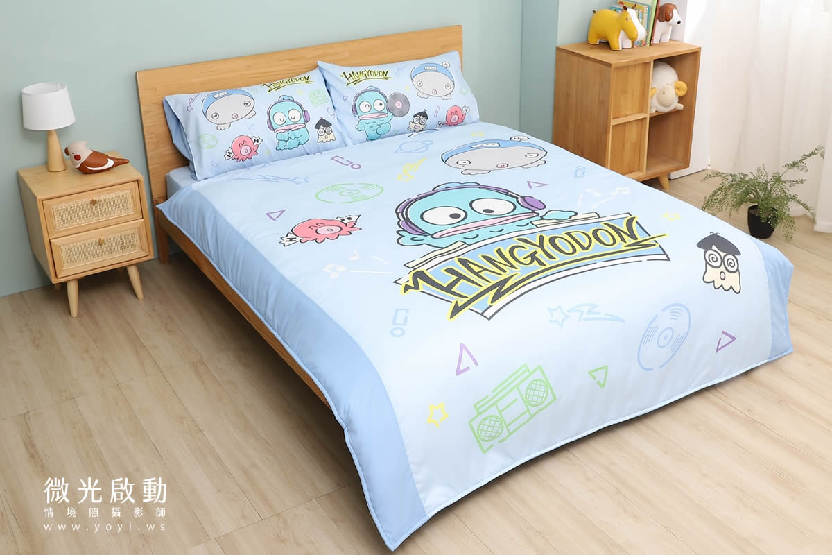 卡通聯名寢具攝影｜人魚漢頓藍色兒童床組情境攝影 5