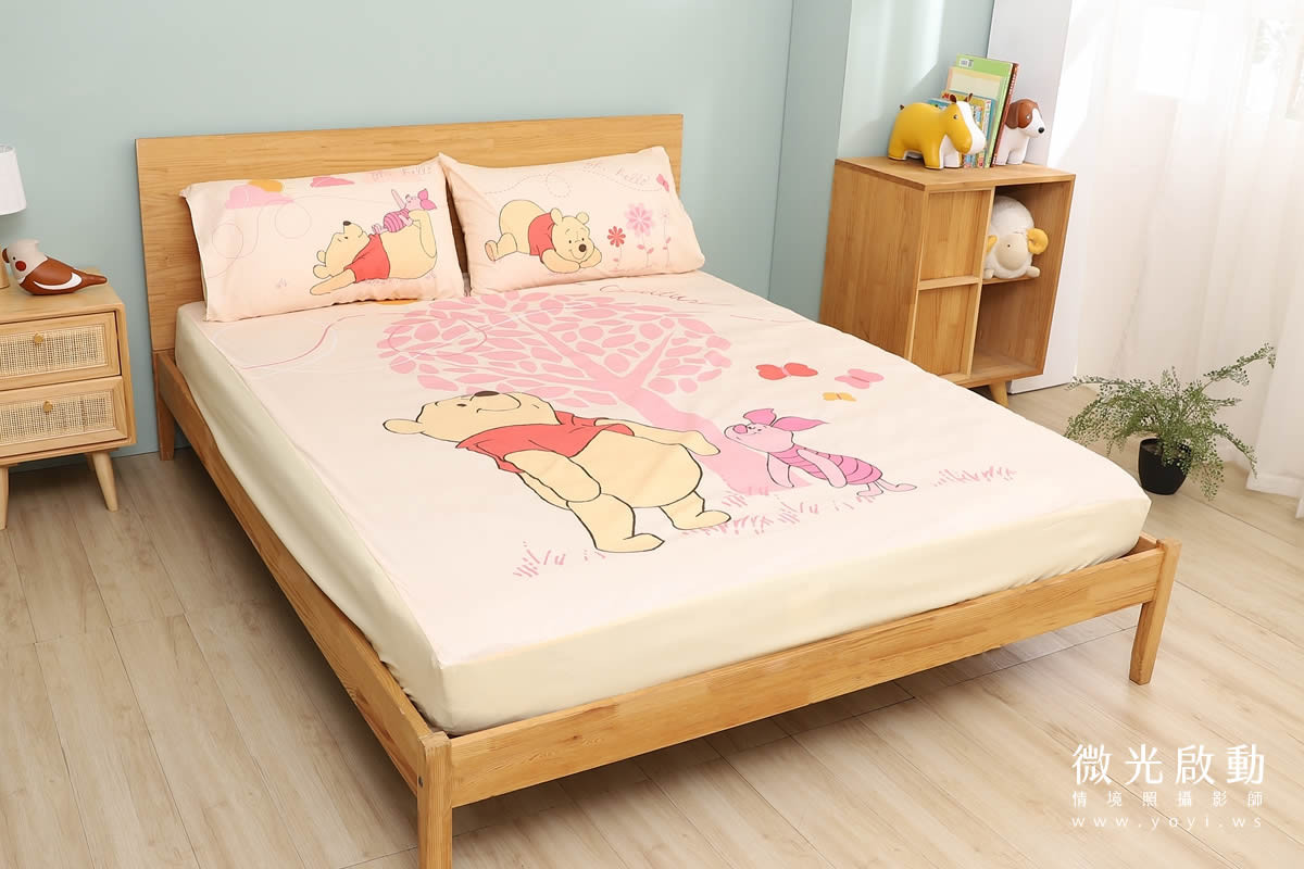 卡通聯名寢具攝影｜人魚漢頓藍色兒童床組情境攝影 15