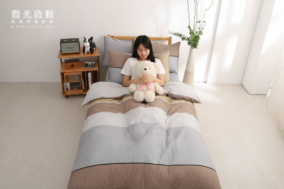 商業攝影，柔軟枕頭與棉被的特寫