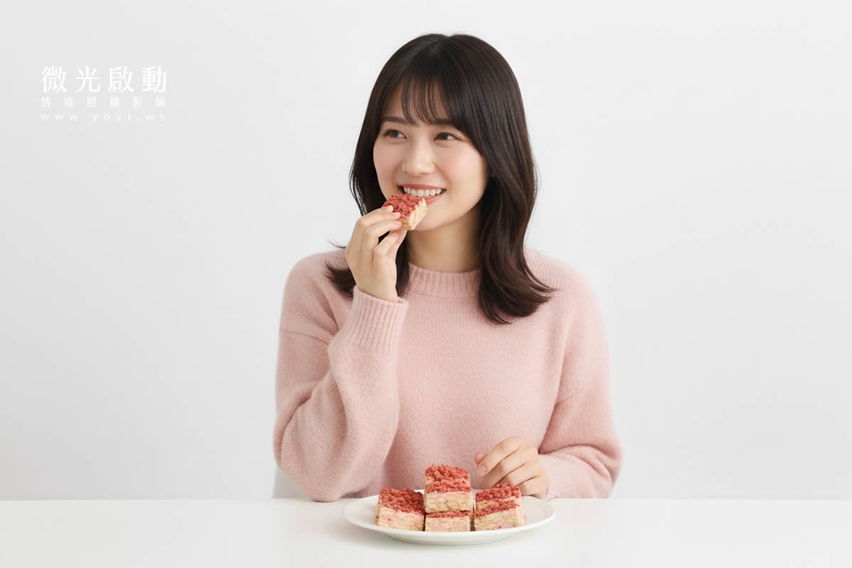 美食商品攝影｜模特兒品嚐手工餅乾明亮情境攝影 1