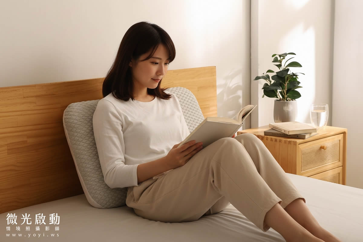 多角度拍攝的枕頭特寫，呈現產品的不同面向。