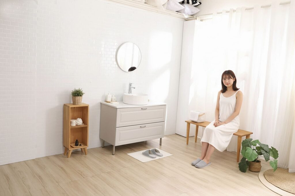 簡約衛浴 (白色磁磚/有人物)攝影棚